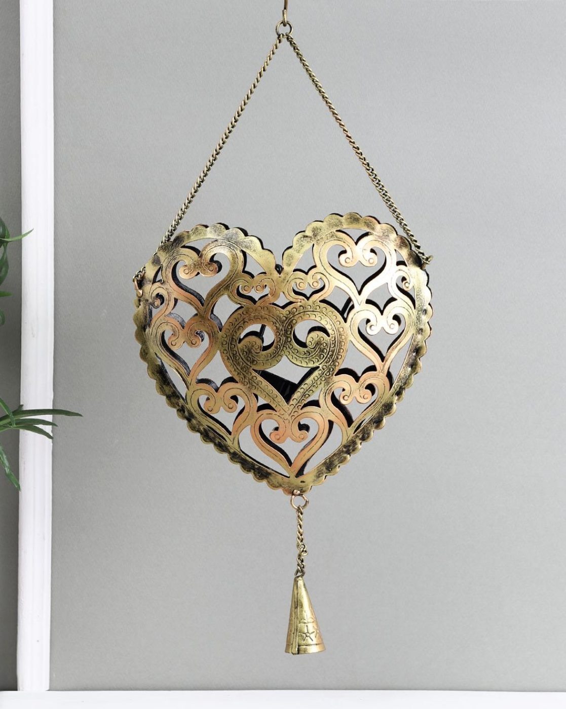 Heart Shaped Brass Light Holder - Handmade