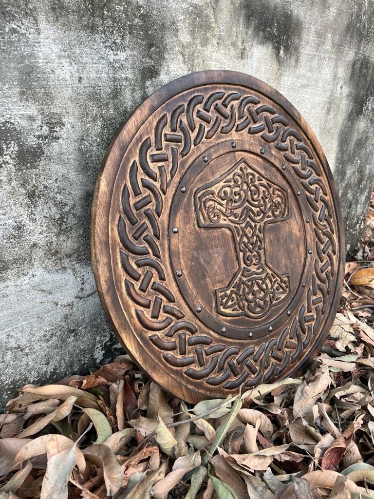 Mjolnir : Medieval Vikings Handcrafted Warrior Shield: 24-Inch