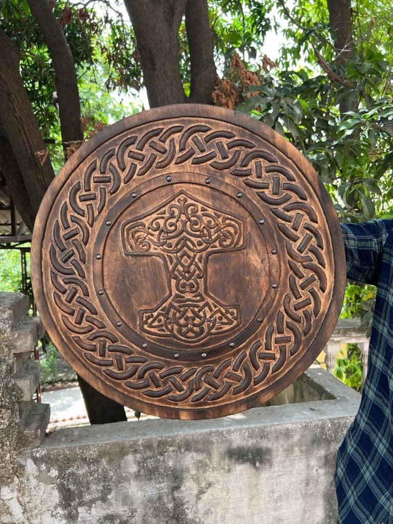 Mjolnir : Medieval Vikings Handcrafted Warrior Shield: 24-Inch