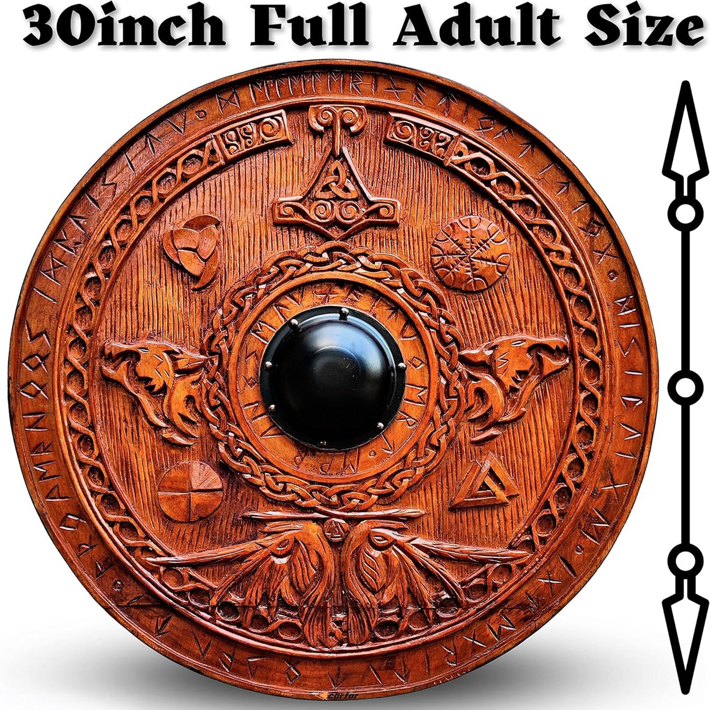 Medieval Vikings Era Full Adult Size Warrior Shield: Handmade Natural Wood Carved Battle Shield