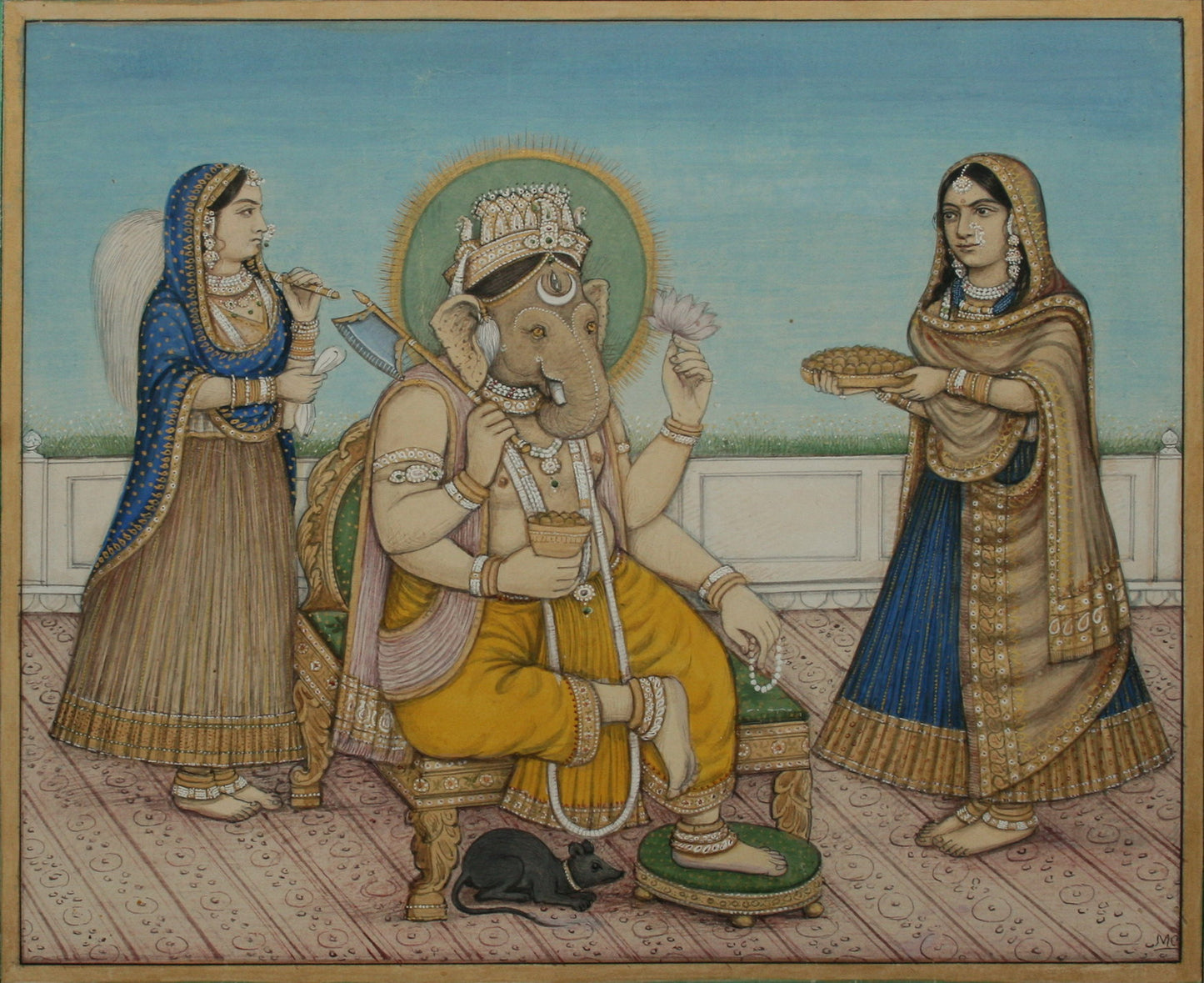 Ganesha With Wives Riddhi and Siddhi - Delhi c1880's