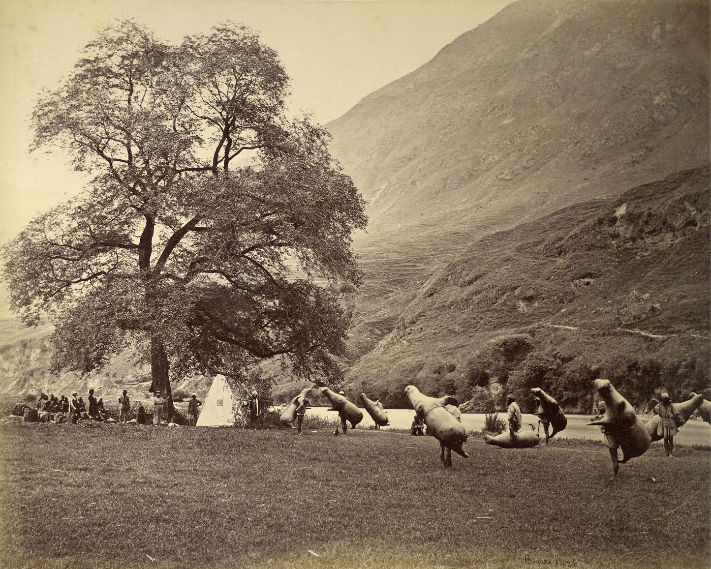 Bourne and Shepherd - Mussucks at the bank of Beas River in the majestic Kullu Valley (circa 1865)