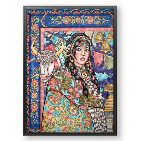 Abstract Tibetan Woman with Yak Wall