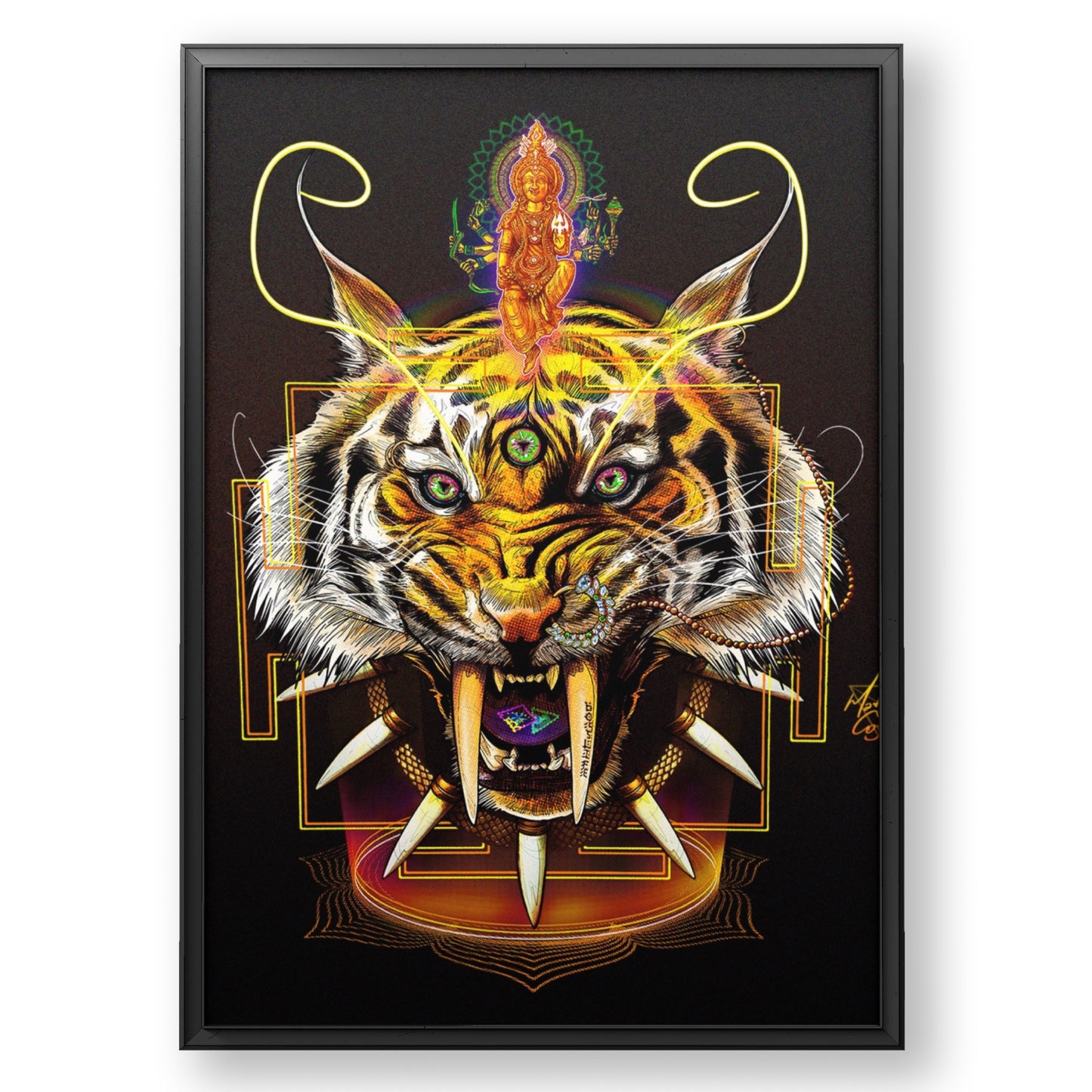 Fierce Divinity: Abstract Painting of Maa Durga with Tiger Face