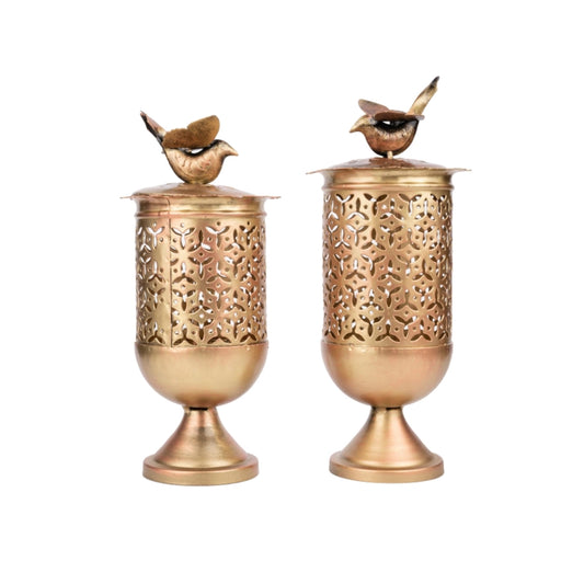 Metal Crafted Tea Light Candle Holder - Set of 2 | Elegant Gold T-Light Holders