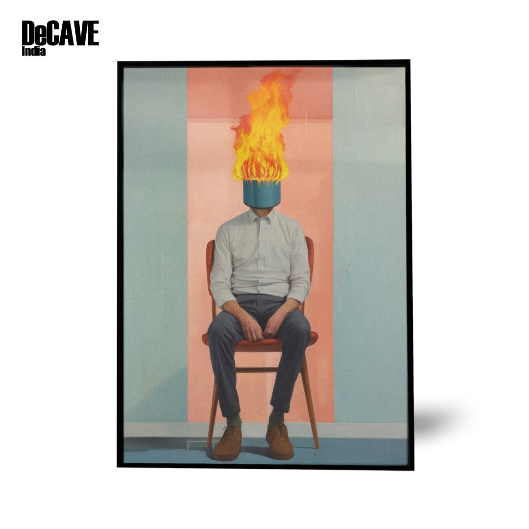 Burning Face Poster - Rope head man sitting chair fire painting!