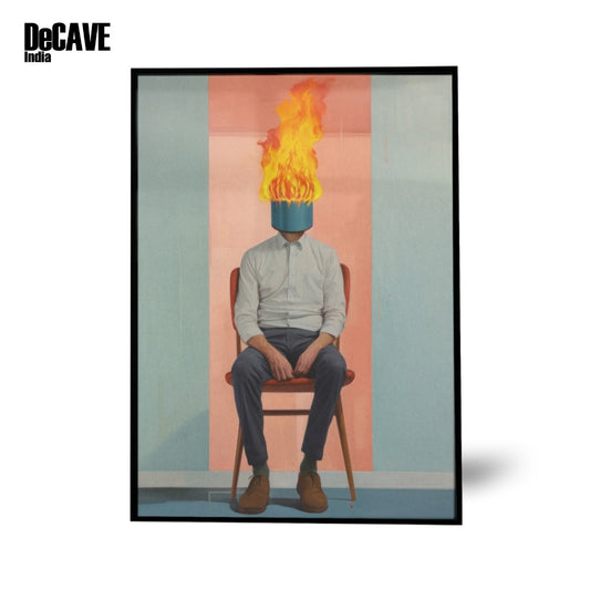 Burning Face Poster - Rope head man sitting chair fire painting!