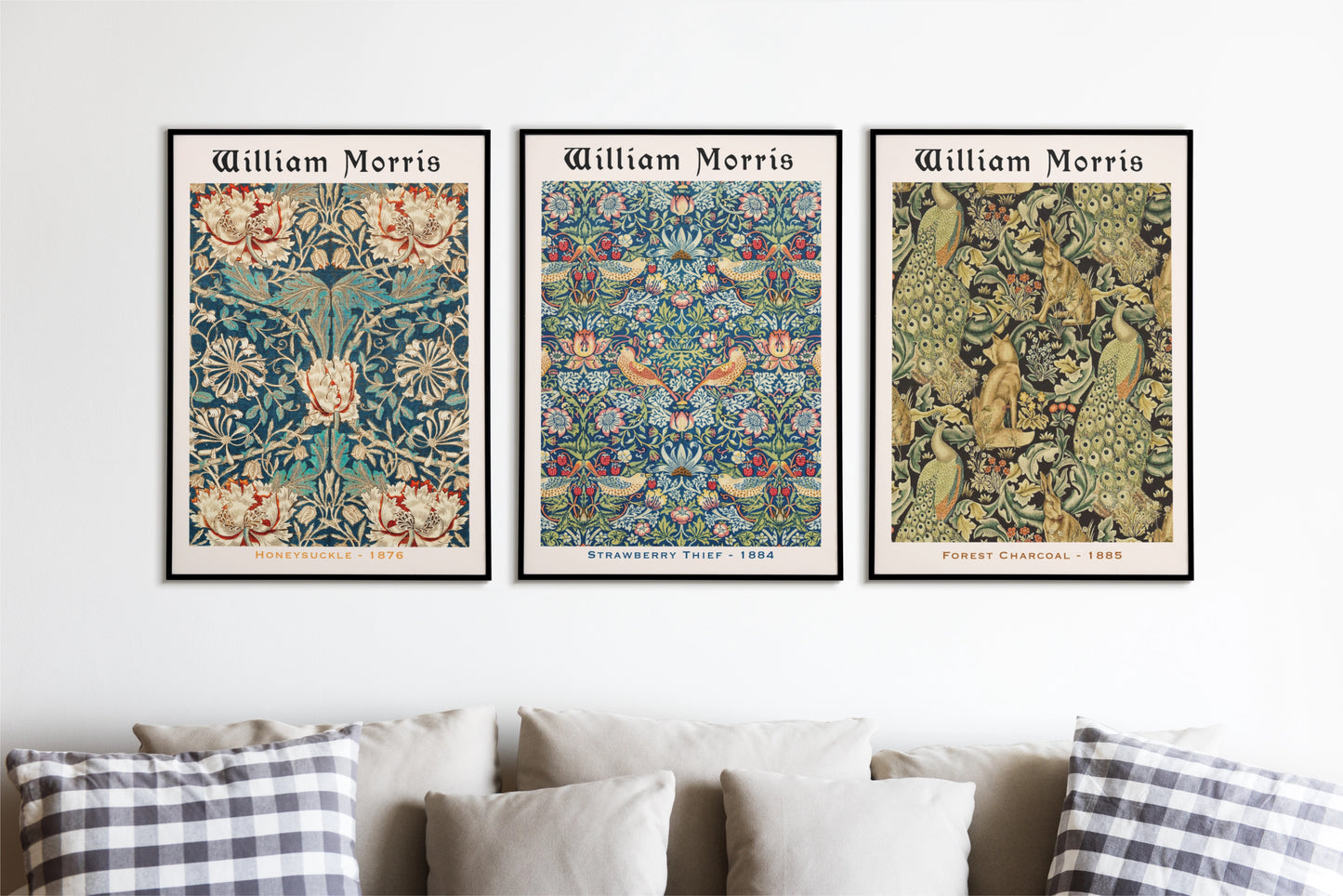 William Morris (Set Of 3) - HONEYSUCKLE (1876), STRAWBERRY THEIF (1884), FOREST CHARCOAL (1885)