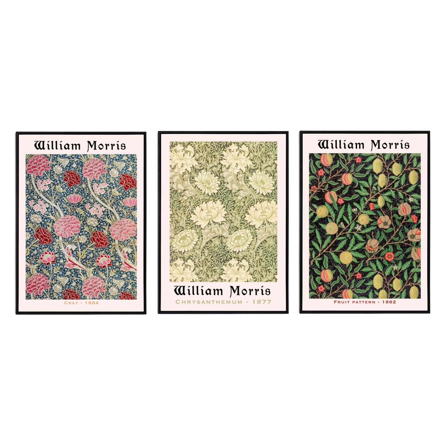 William Morris (Set Of 3) - CRAY (1884), CHRYSANTHEMUM (1877), FRUIT PATTERN (1862)