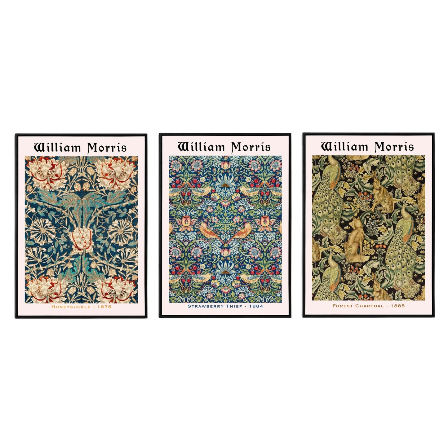 William Morris (Set Of 3) - HONEYSUCKLE (1876), STRAWBERRY THEIF (1884), FOREST CHARCOAL (1885)