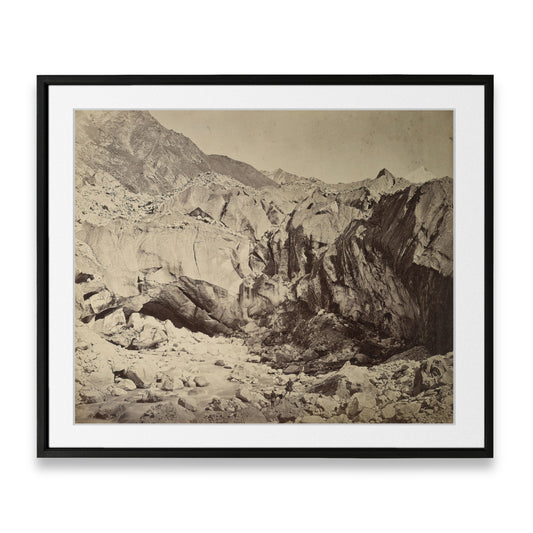 Bourne and Shepherd - Gomukh, the source of the Bhagirathi River and the terminus of the Gangotri Glacier in the Himalayas. (circa 1860)