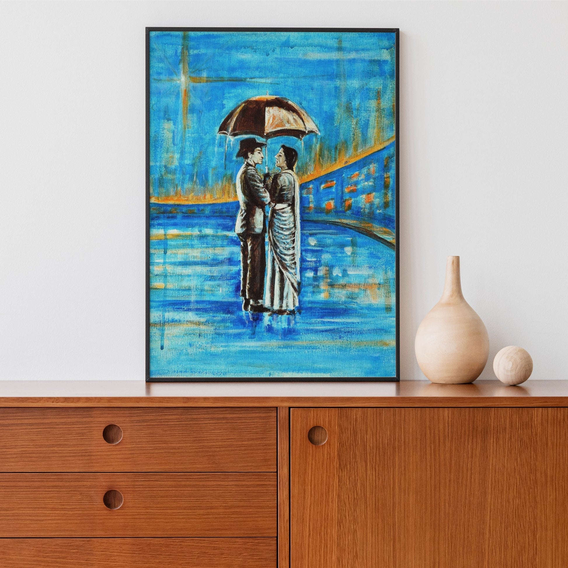 Usha Shantharam painting, Shree 420 art, original Bollywood art, contemporary realism, fine art painting, acrylic on canvas, Bollywood decor, unique wall art, art collectors, cultural paintings