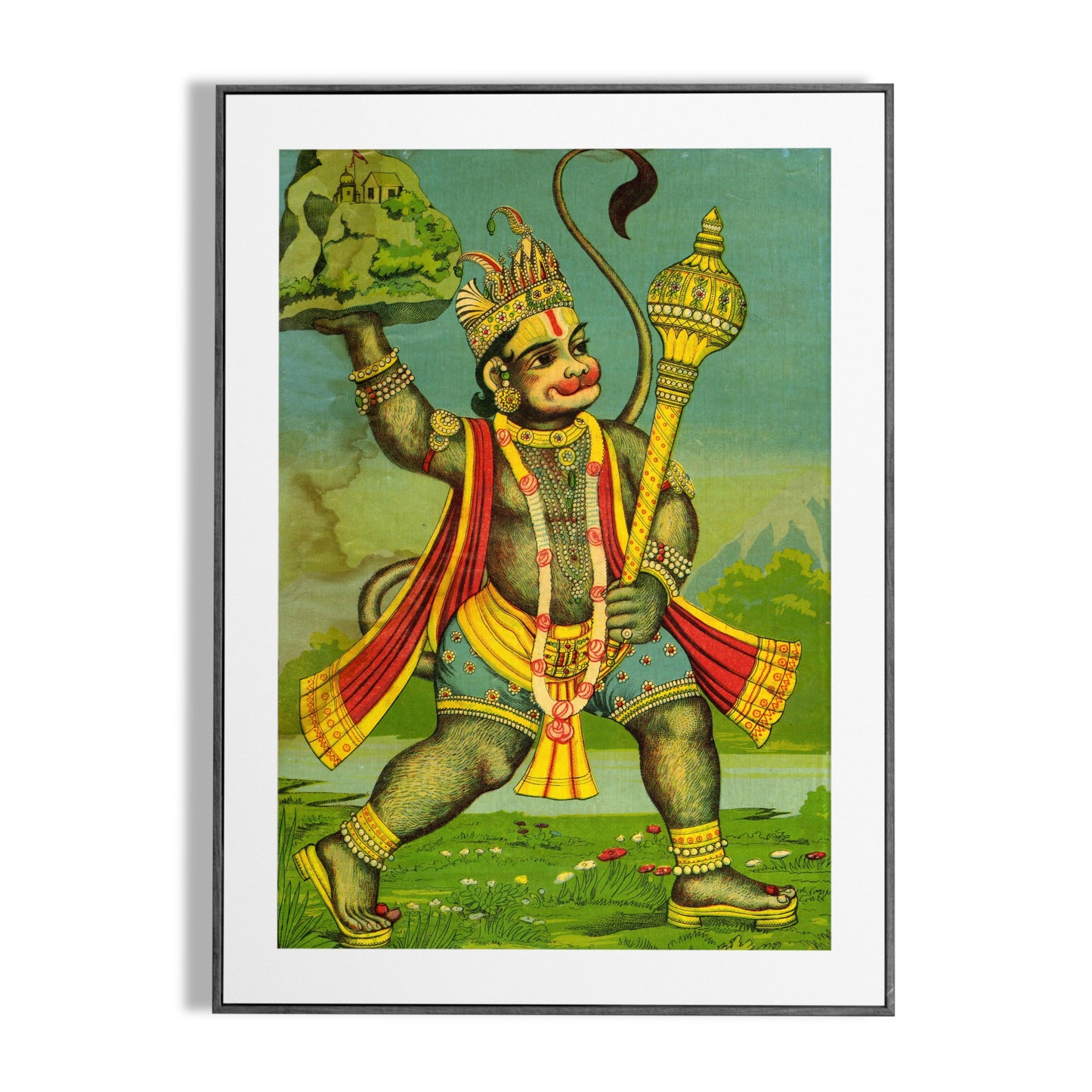 Striding Hanuman Carrying a Mace and Gandhamadan Mountain