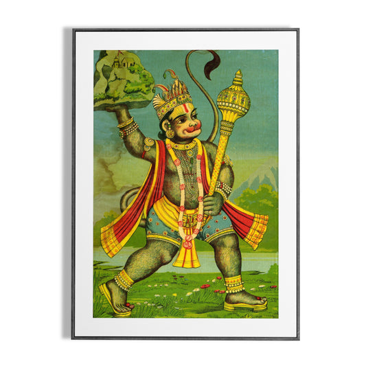 Striding Hanuman Carrying a Mace and Gandhamadan Mountain