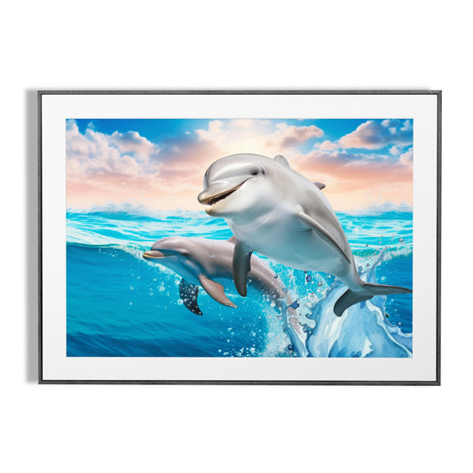 Two Playful Smiling Dolphins - Vastu art for North wall