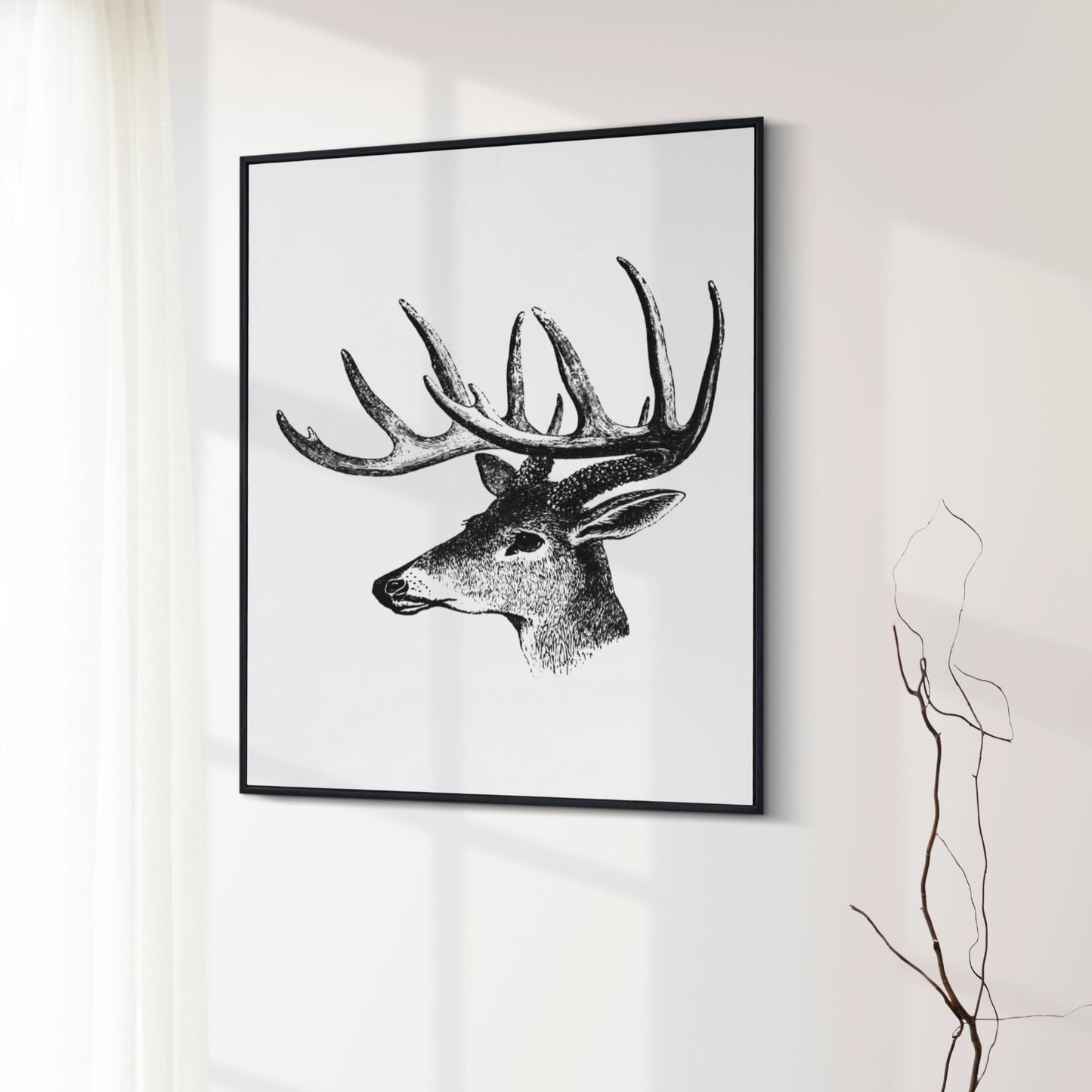 Vintage Victorian style deer head with antler engraving vastu painting