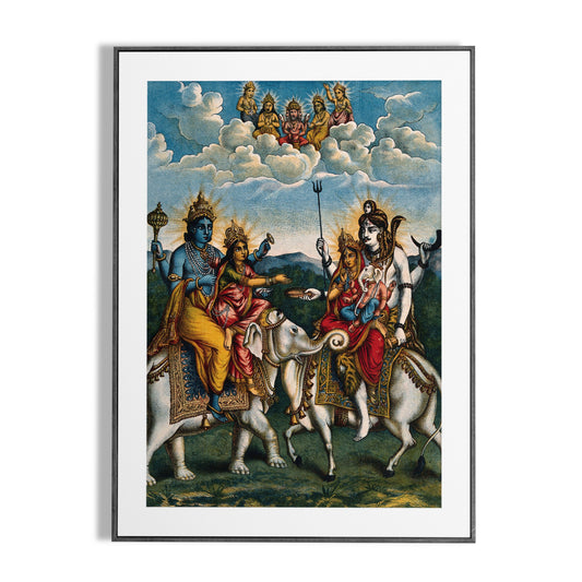 Vishnu and Lakshmi Meet Shiva, Parvati, and Ganesha