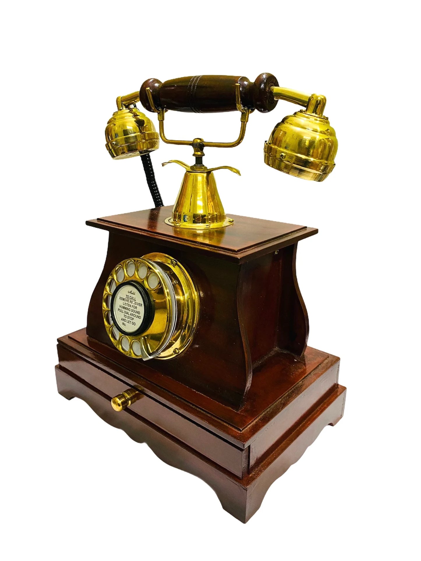 Brass & Wooden Rotary Dial Telephone: A Vintage Maharaja Phone