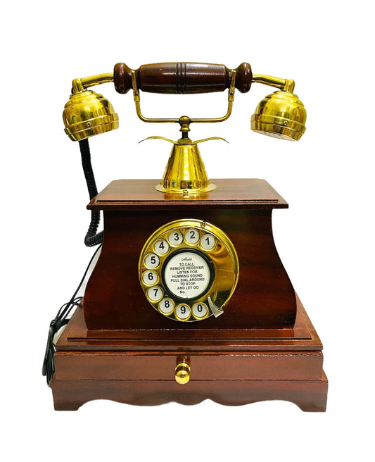 Brass & Wooden Rotary Dial Telephone: A Vintage Maharaja Phone