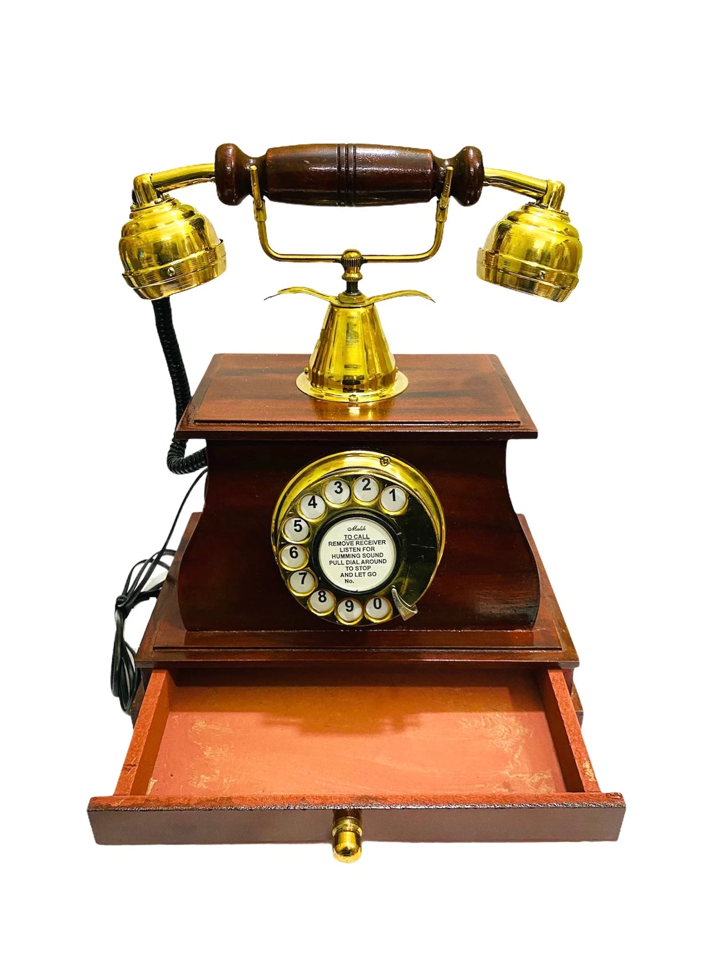 Brass & Wooden Rotary Dial Telephone: A Vintage Maharaja Phone