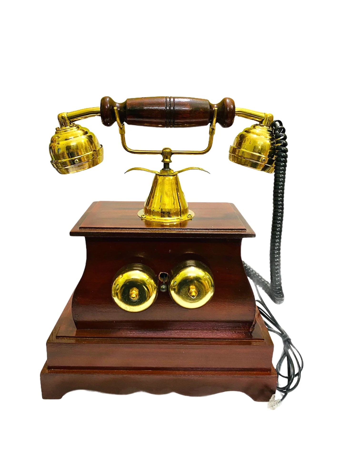 Brass & Wooden Rotary Dial Telephone: A Vintage Maharaja Phone