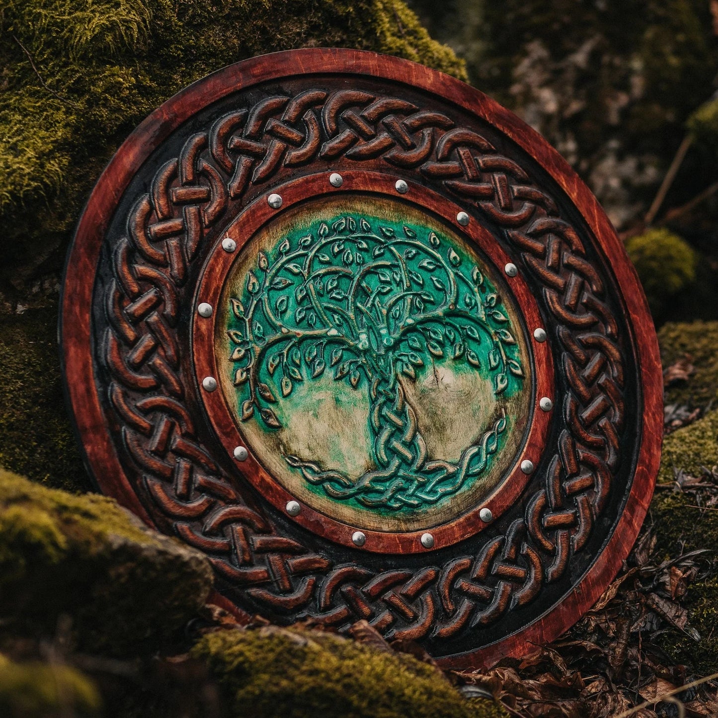 Yggdrasil Norse Tree of Life Carved Viking Shield: Handcrafted 24-Inch Wooden Shield