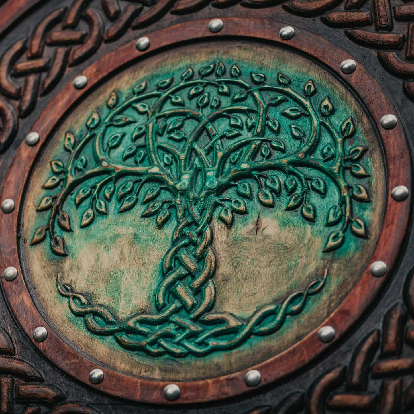 Yggdrasil Norse Tree of Life Carved Viking Shield: Handcrafted 24-Inch Wooden Shield