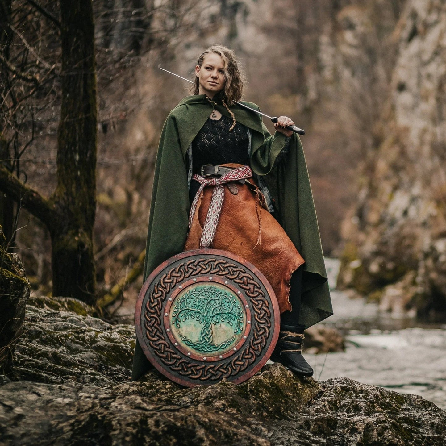 Yggdrasil Norse Tree of Life Carved Viking Shield: Handcrafted 24-Inch Wooden Shield