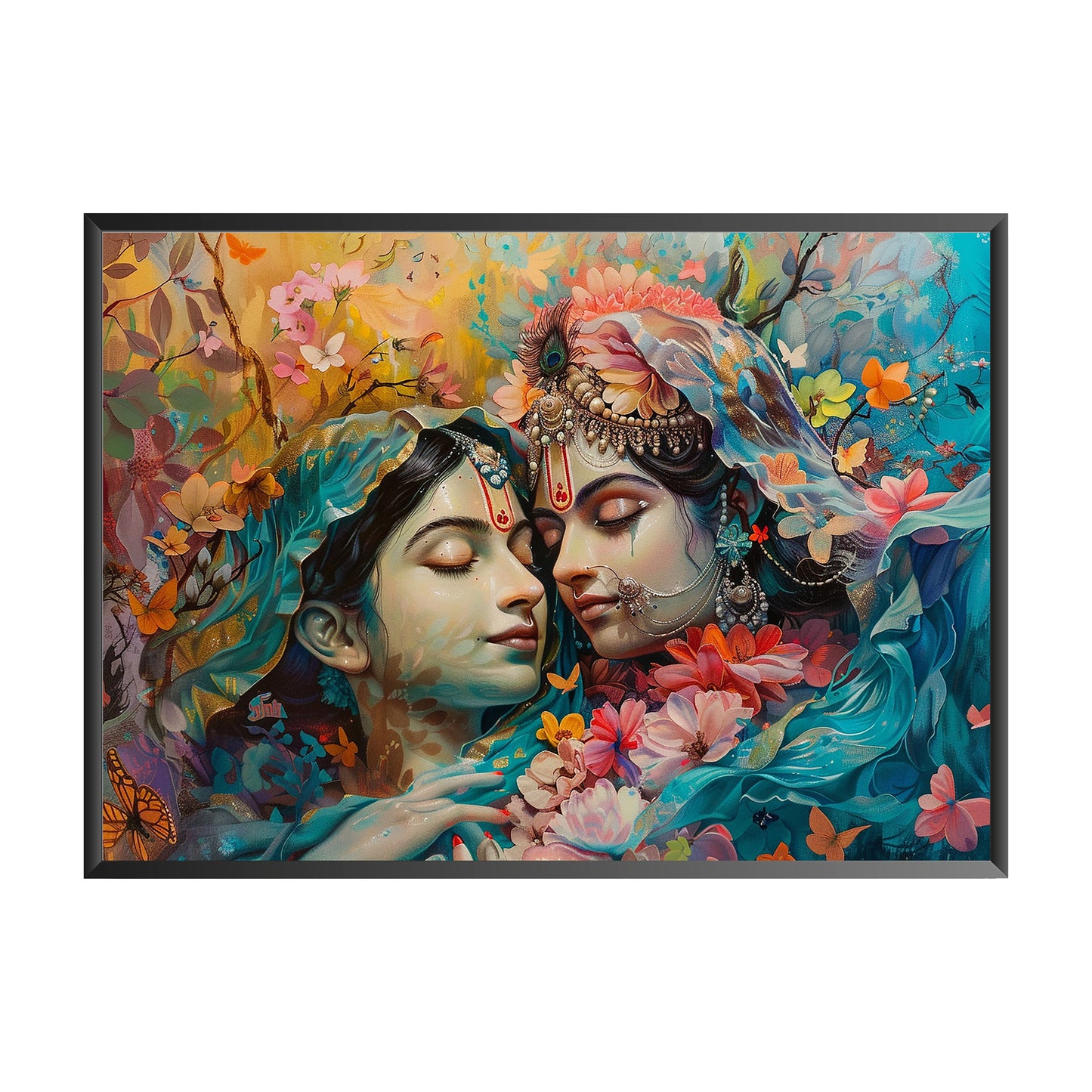 Radha Krishna Vivid Divine Love Painting | Vibrant Artwork for Spiritual Spaces