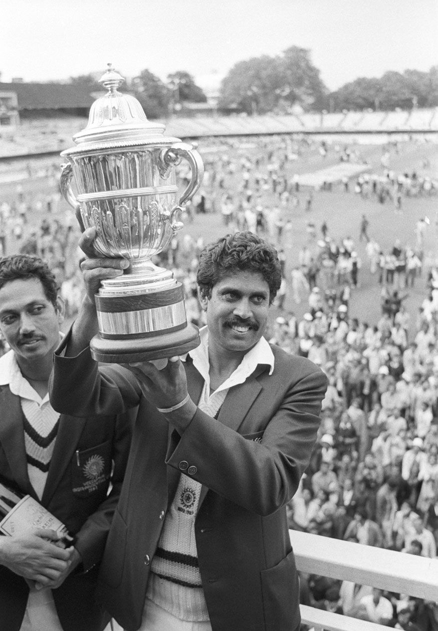 Kapil Dev lifting Iconic World Cup trophy (1983)